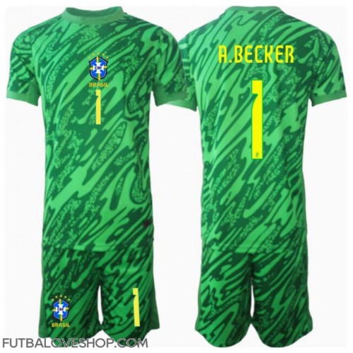 Dres Brazília Alisson Becker #1 Brankarsky Domáci pre deti Copa America 2024 Krátky Rukáv (+ trenírky)